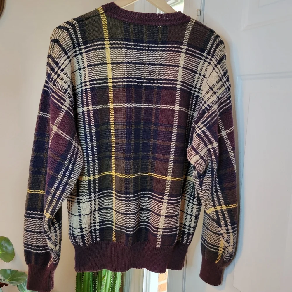 Vintage‎ Nautica Gorgeous Heavyweight 100% Cotton Plaid Sweater, Size Mens Large